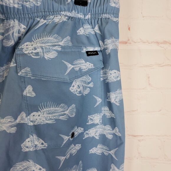 NEW RVCA Mens Horton Fish Elastic Short XL Blue Swim Surf Casual 7" Inseam - Picture 9 of 15